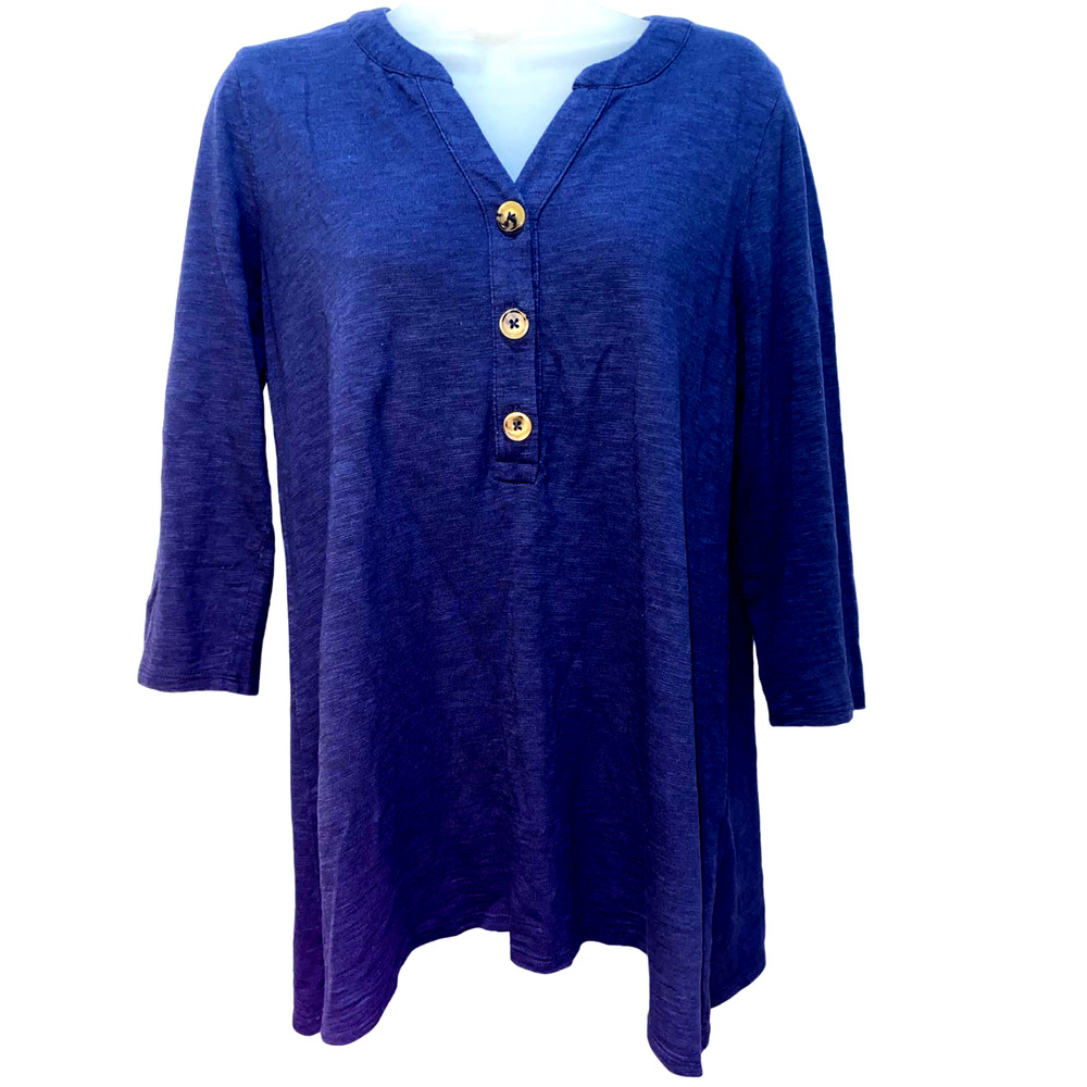 Chico's Women's Navy Tunic Top 3/4 sleeve Size 0 US Small